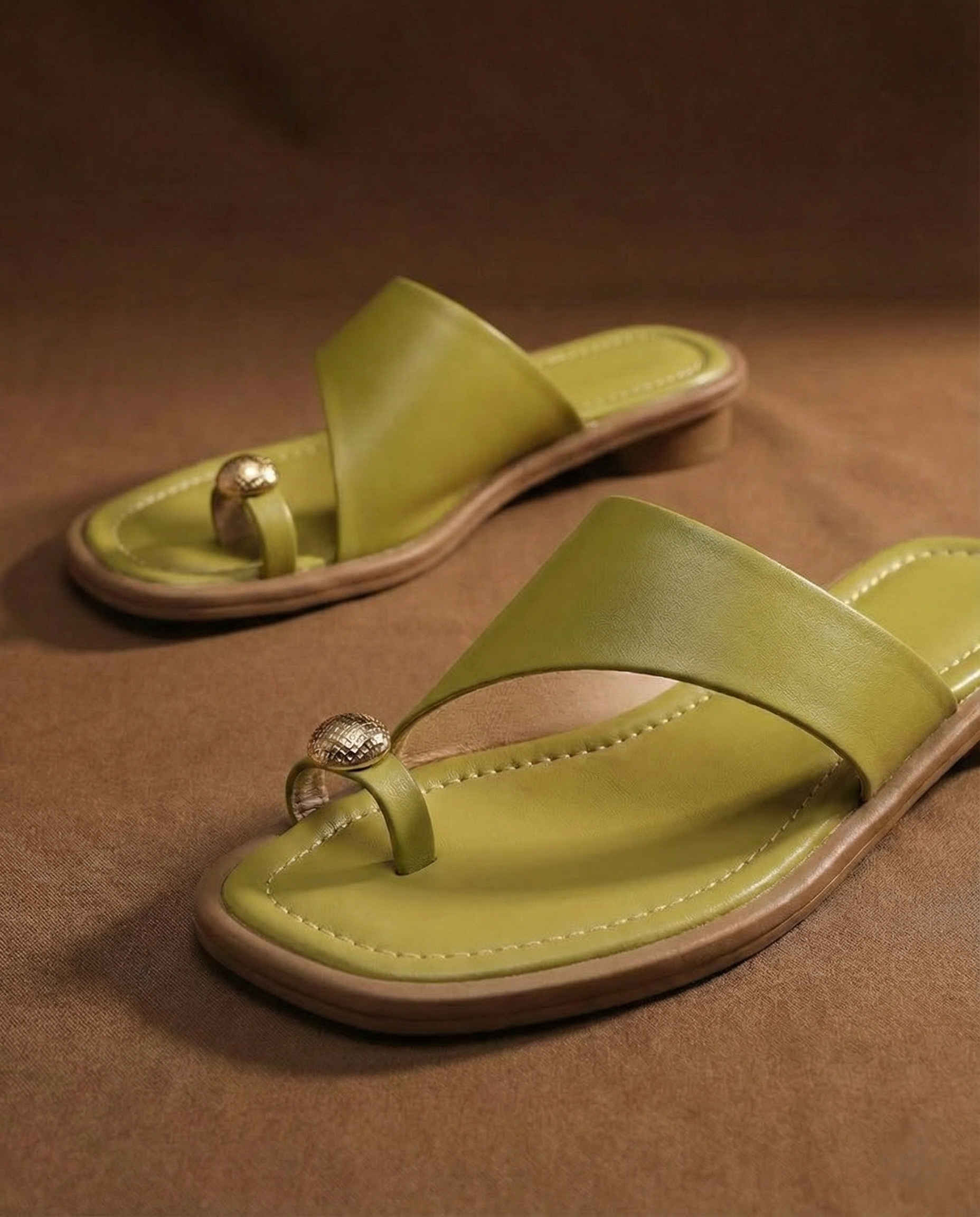 Marina | Women's Leather Toe Ring Block Heel Comfortable Slides