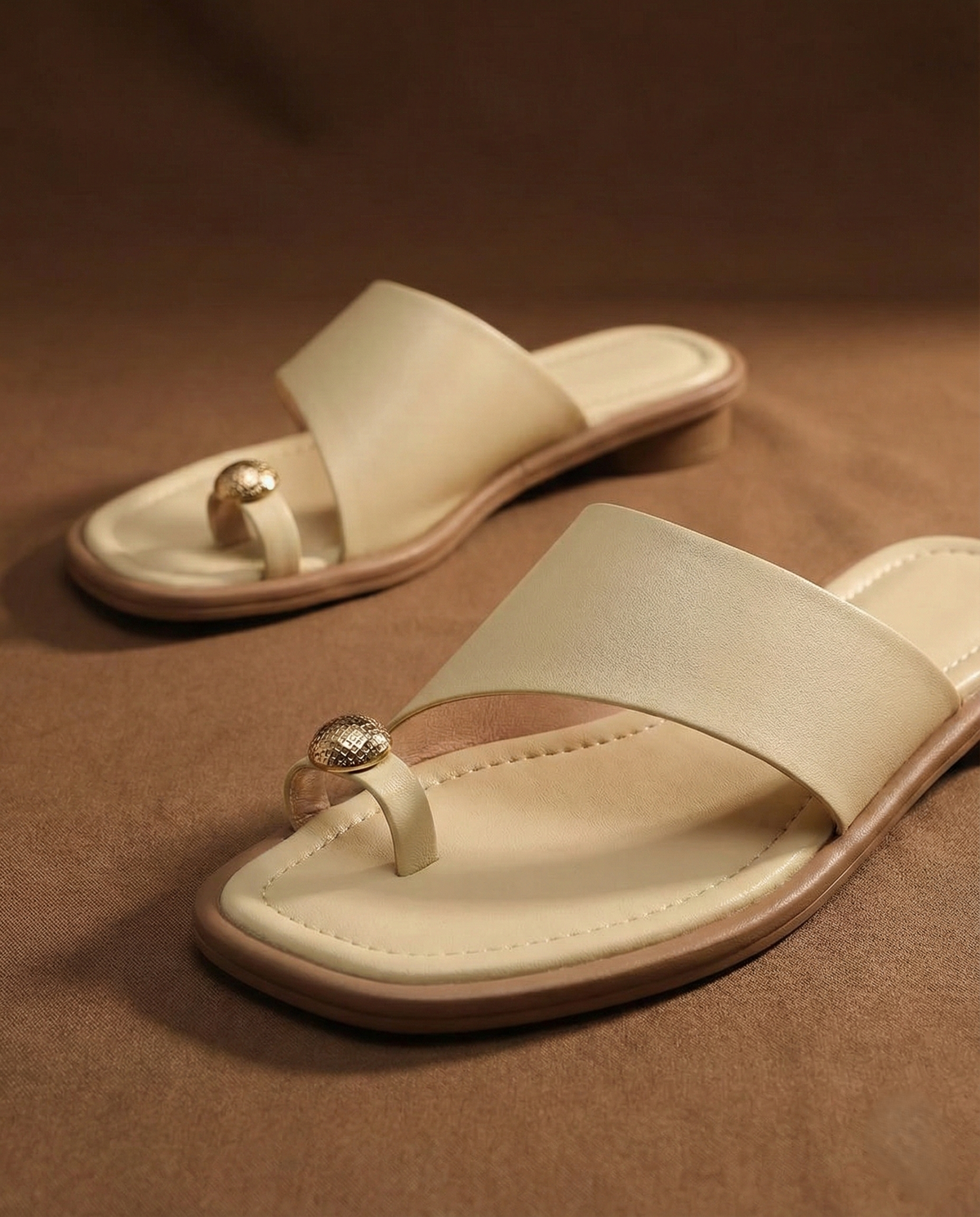 Marina | Women's Leather Toe Ring Block Heel Comfortable Slides