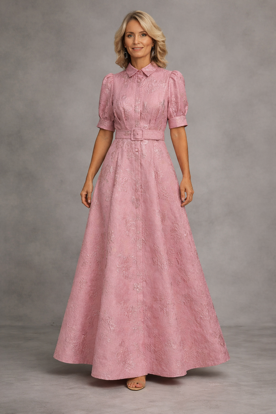 Robe longue Rose à ceinture imprimée