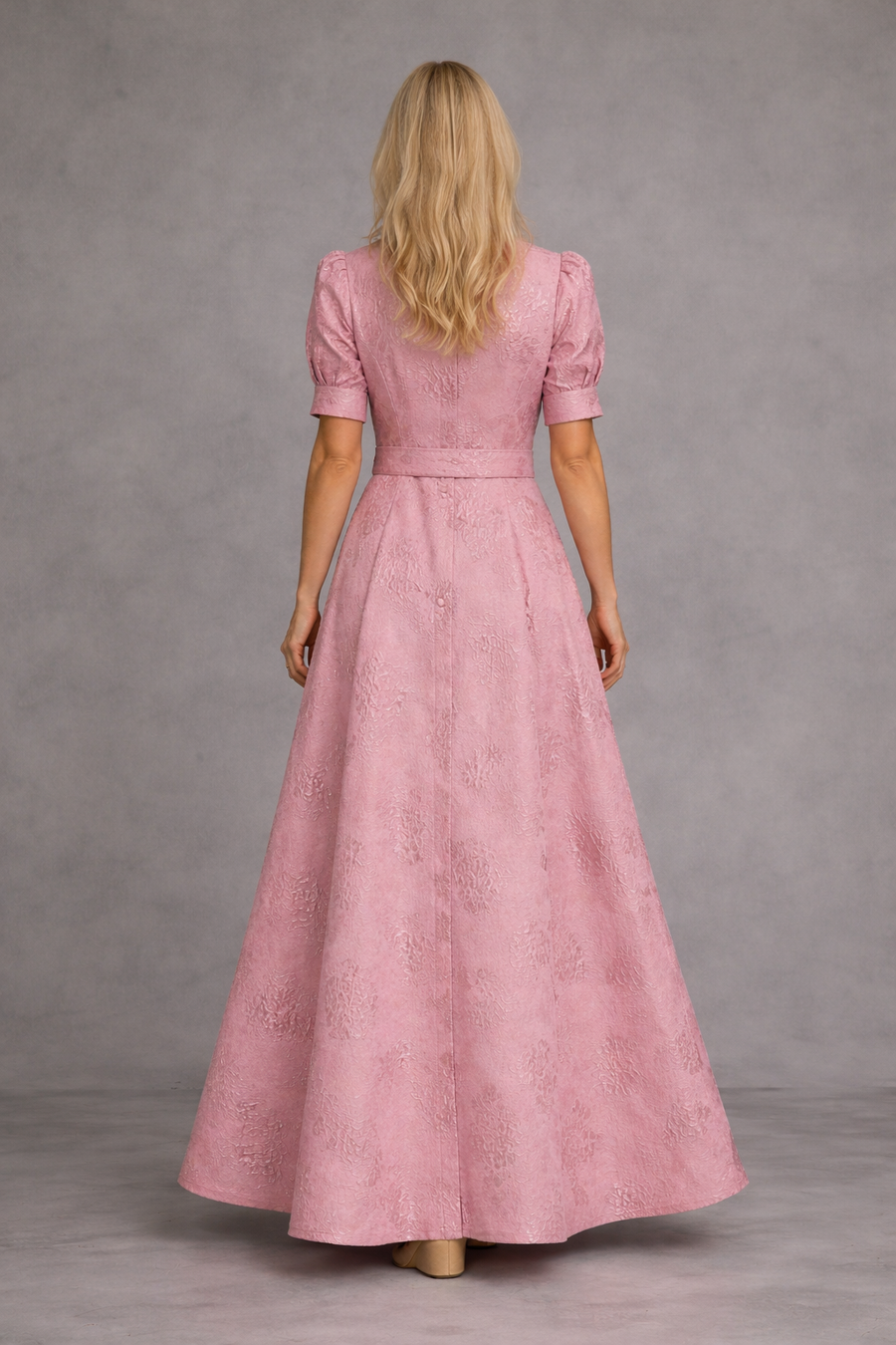 Robe longue Rose à ceinture imprimée