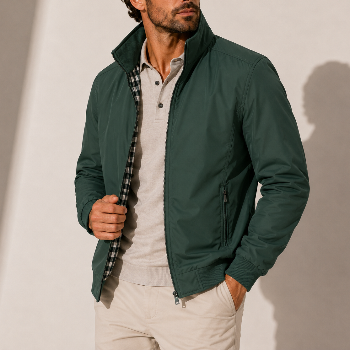 Noah | Men's Quilted Zip-Up Bomber Jacket Ribbed Trim