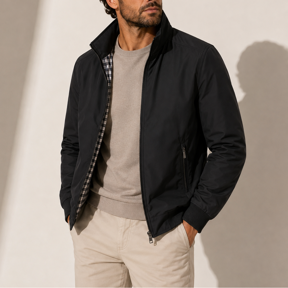 Noah | Men's Quilted Zip-Up Bomber Jacket Ribbed Trim