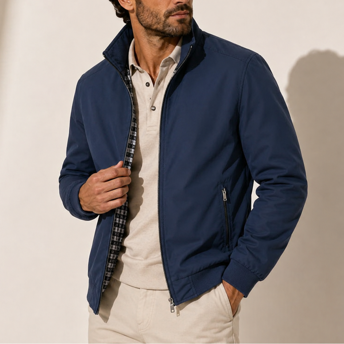 Noah | Men's Quilted Zip-Up Bomber Jacket Ribbed Trim