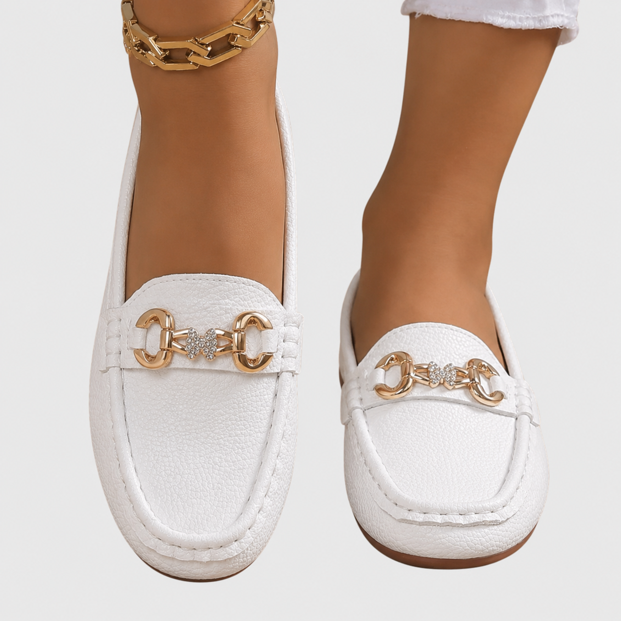 Eponine | Women's Gold Chain Detail Slip-On Loafers