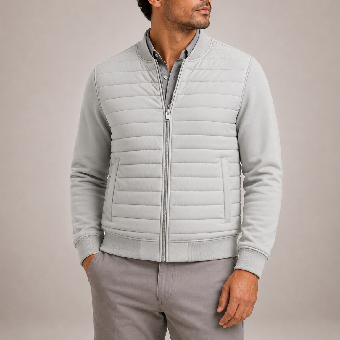 Liam | Men's Quilted Zip-Up Bomber Jacket Ribbed Trim
