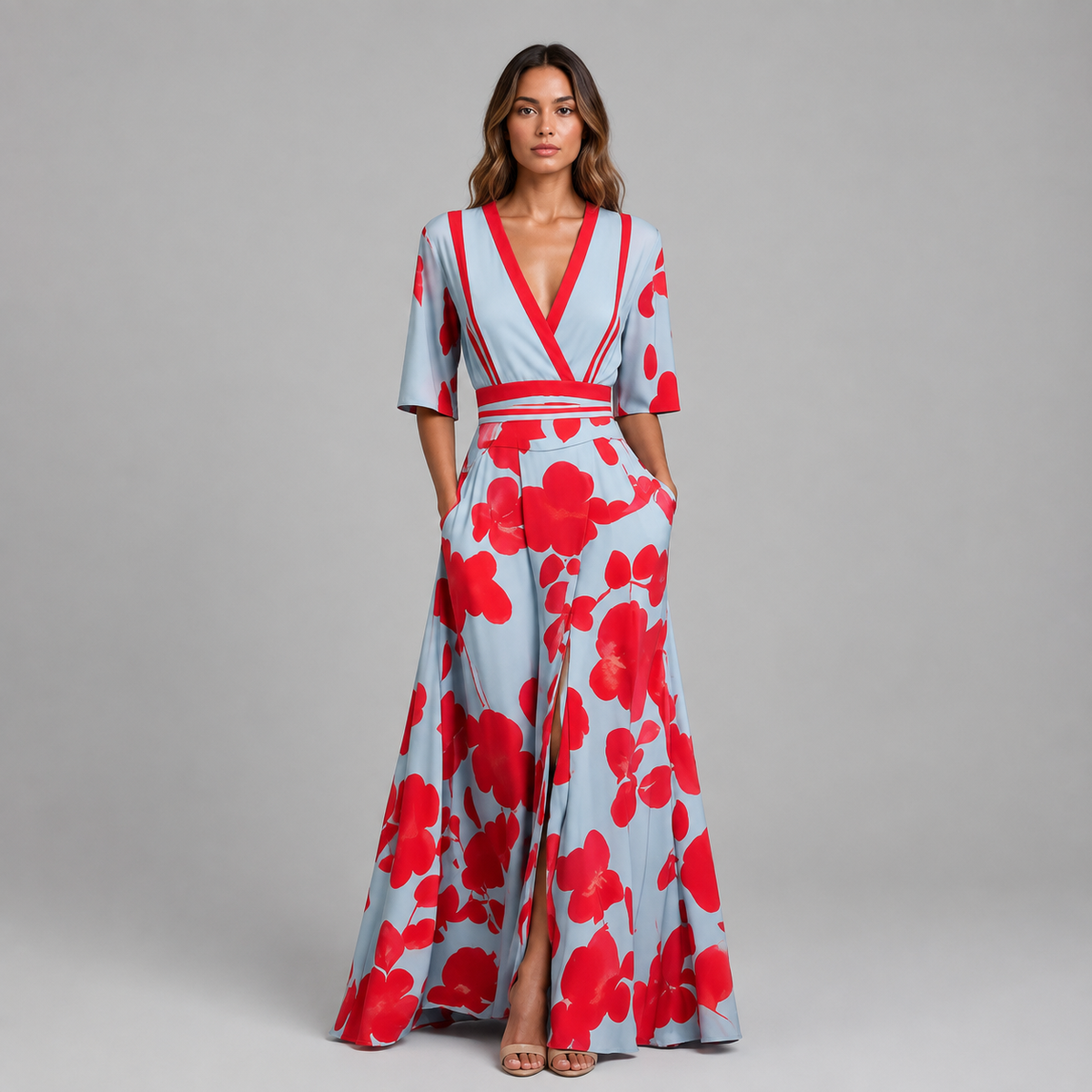 Serenella | Women's Floral V-Neck Maxi Dress