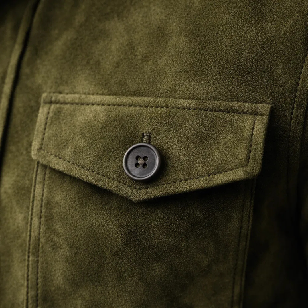 Thomas | Mens Suede Bomber Jacket Button Up Field Style