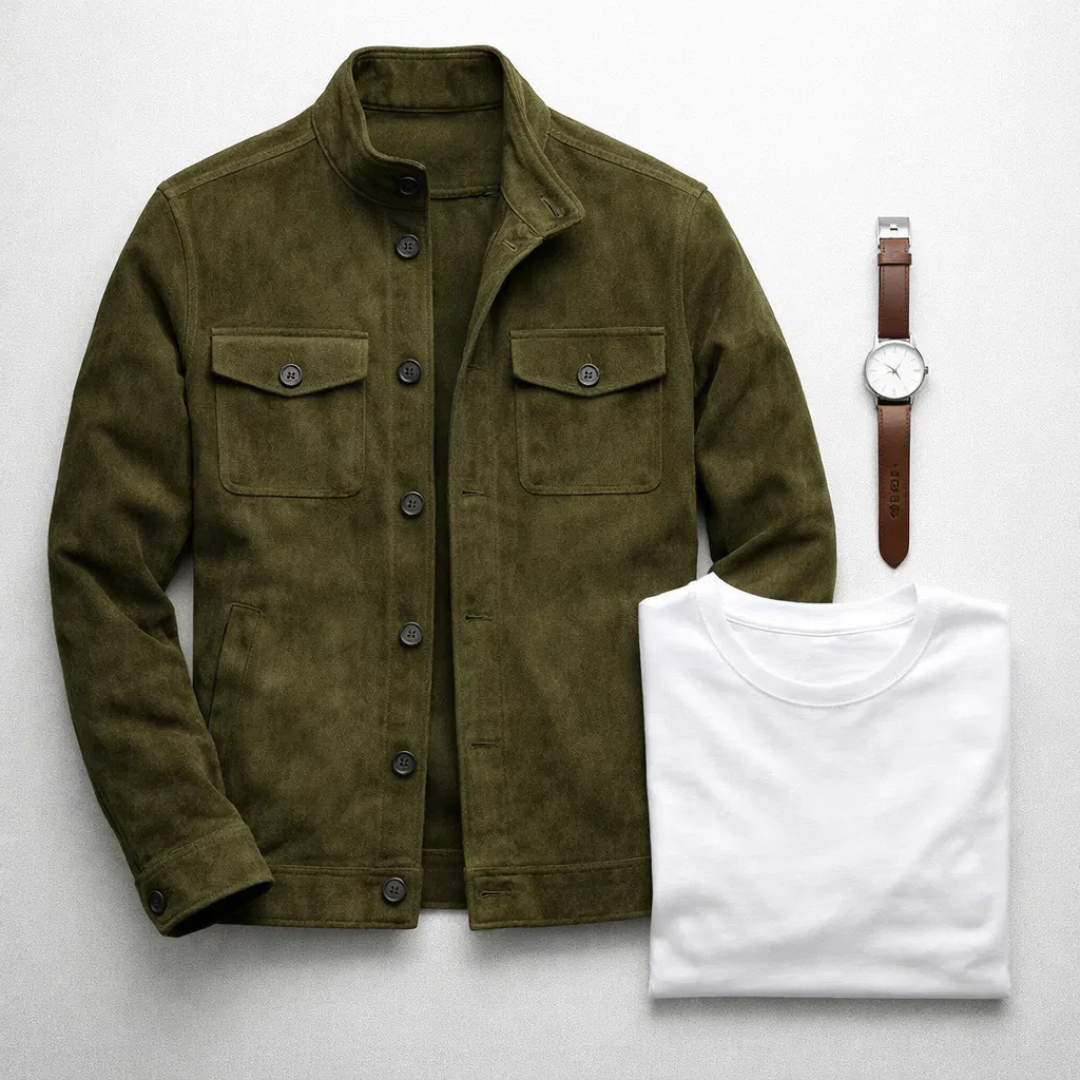 Thomas | Mens Suede Bomber Jacket Button Up Field Style