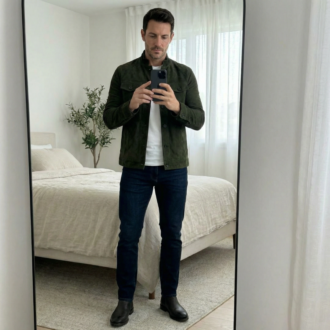 Thomas | Mens Suede Bomber Jacket Button Up Field Style