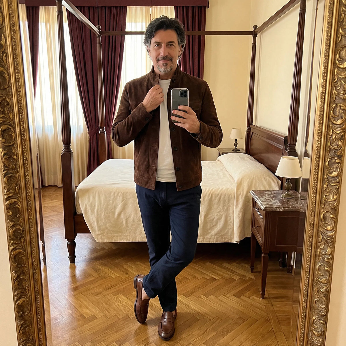 Thomas | Mens Suede Bomber Jacket Button Up Field Style