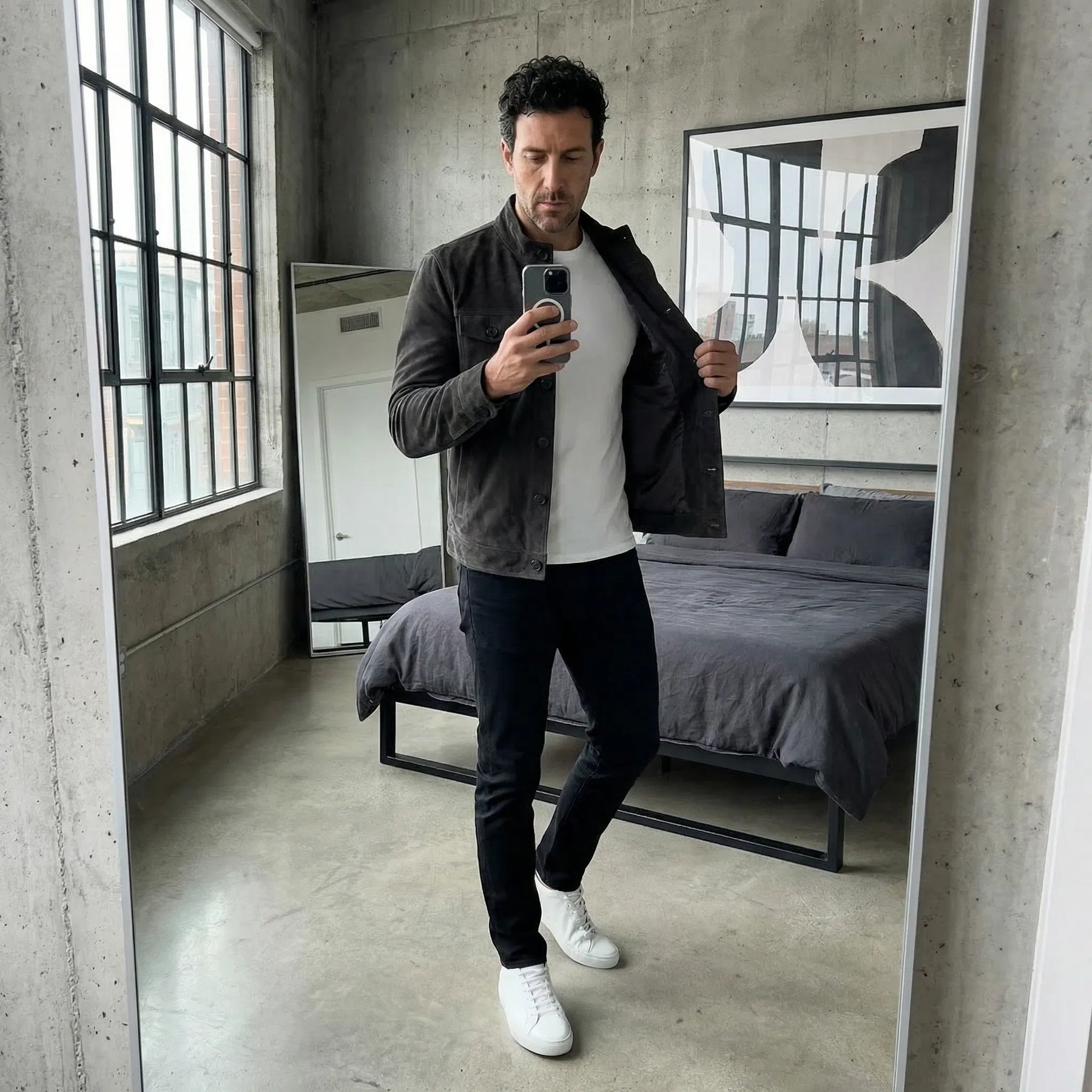 Thomas | Mens Suede Bomber Jacket Button Up Field Style