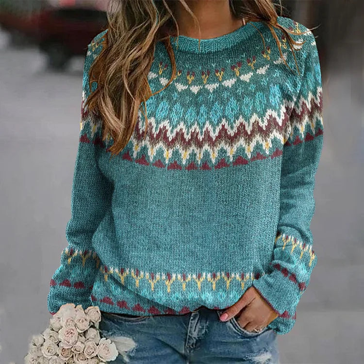 Finley | Women's Boho Wave Print Relaxed Fit Knit Sweater