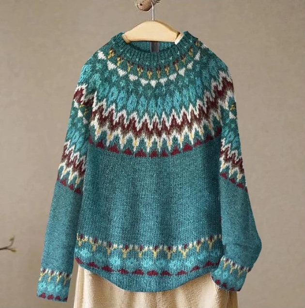 Finley | Women's Boho Wave Print Relaxed Fit Knit Sweater