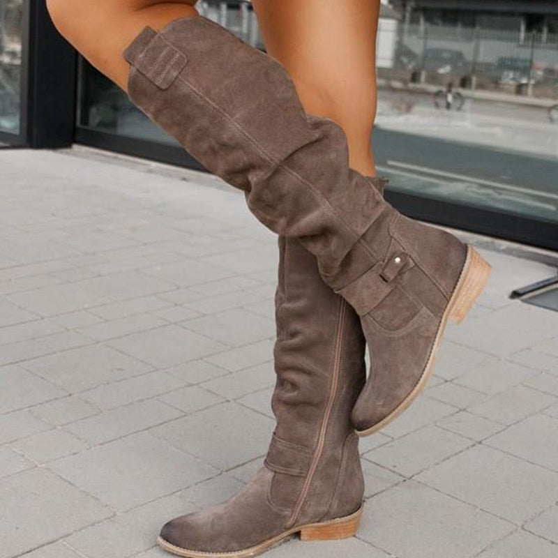 Odessa | Women's Suede Side Zip Pointed Toe Knee-High Boots
