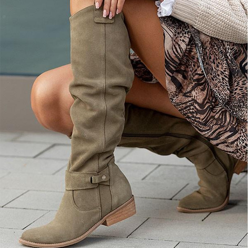 Odessa | Women's Suede Side Zip Pointed Toe Knee-High Boots