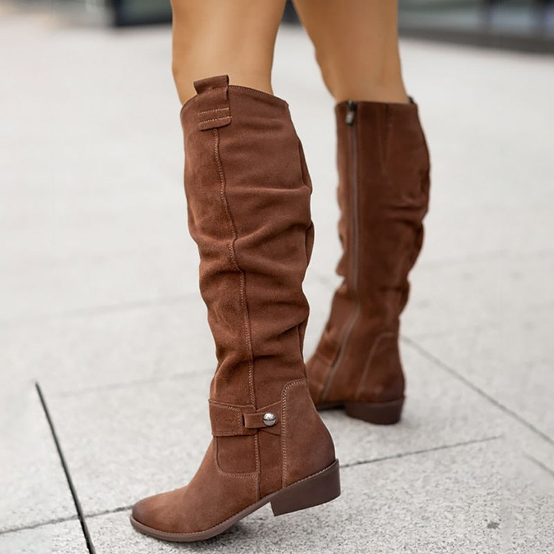 Odessa | Women's Suede Side Zip Pointed Toe Knee-High Boots