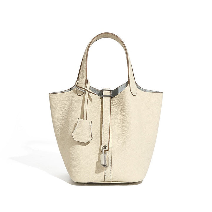 Sac cabas en cuir véritable pour femme avec boucle argentée