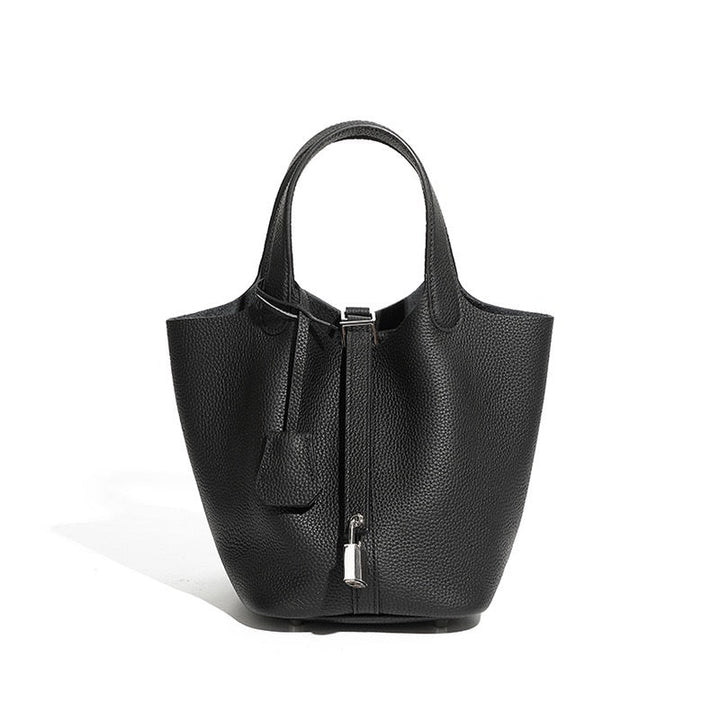 Sac cabas en cuir véritable pour femme avec boucle argentée