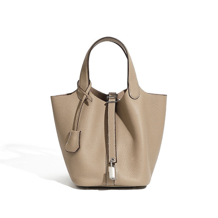 Sac cabas en cuir véritable pour femme avec boucle argentée