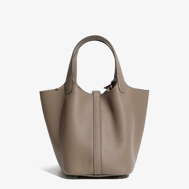 Sac cabas en cuir véritable pour femme avec boucle argentée