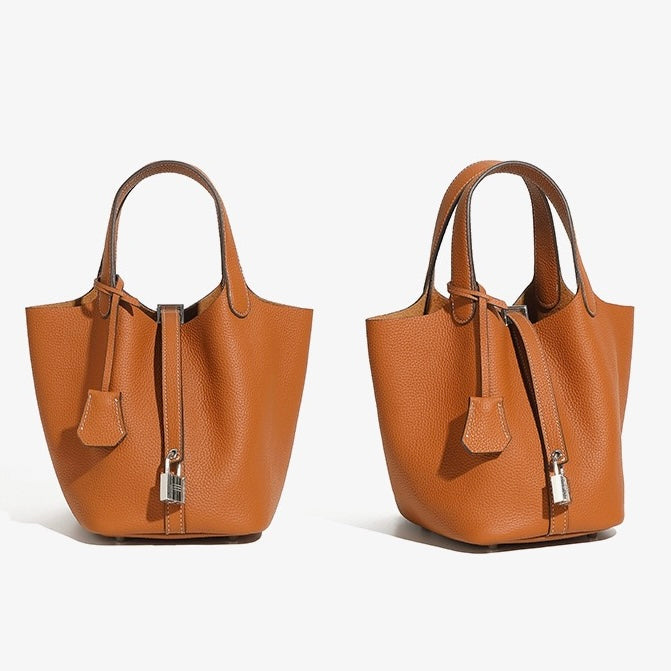 Sac cabas en cuir véritable pour femme avec boucle argentée