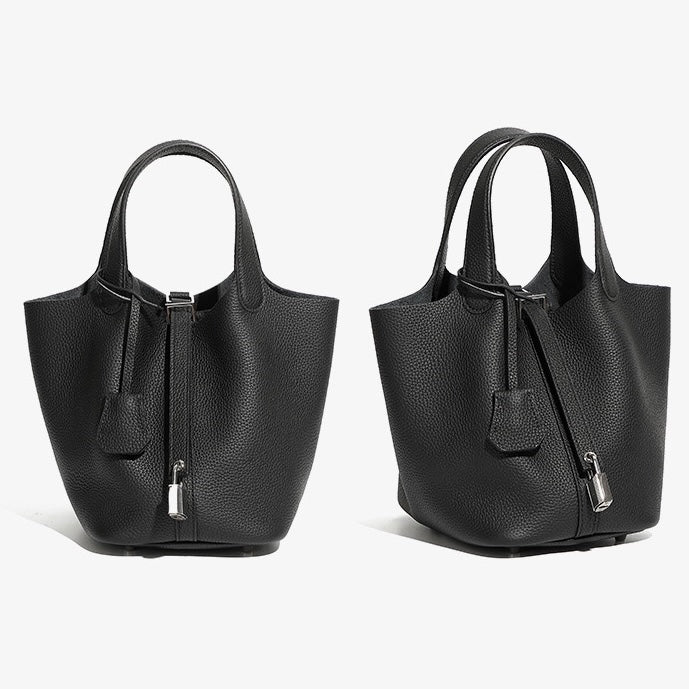Sac cabas en cuir véritable pour femme avec boucle argentée