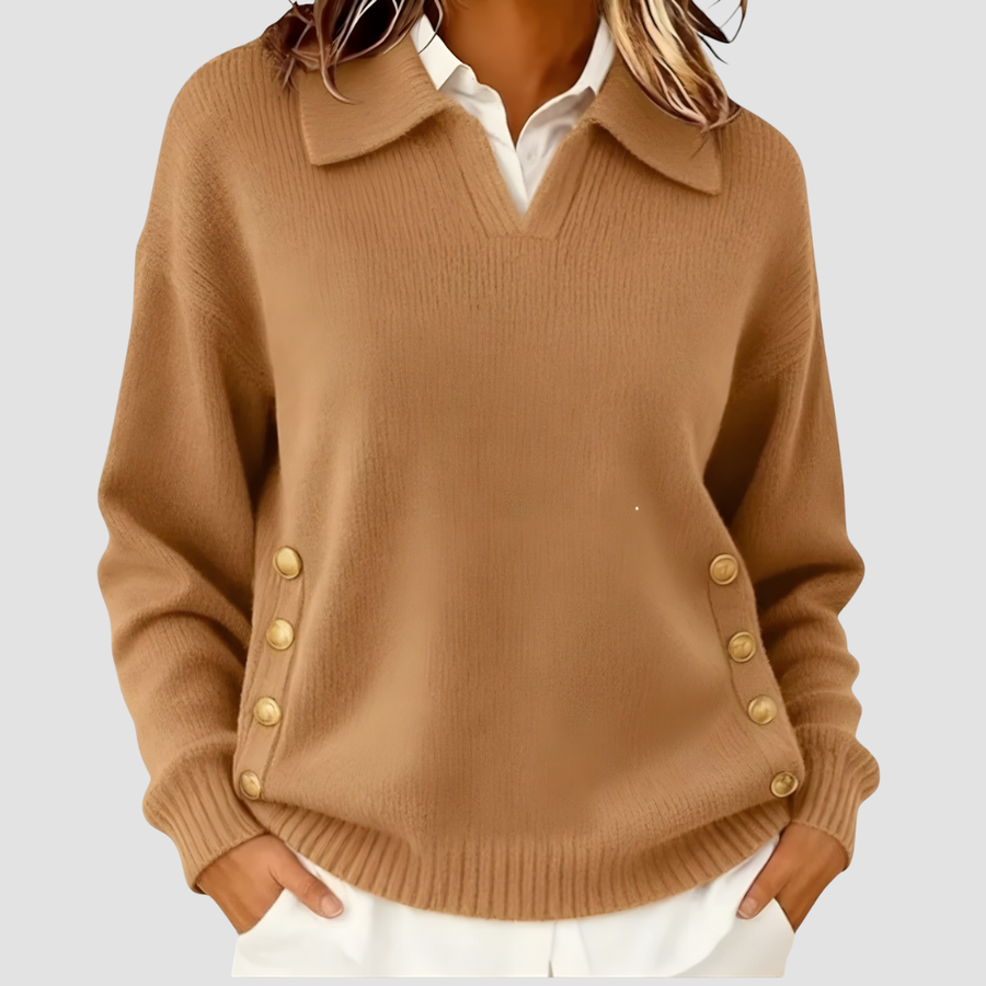 Aira | Women's Button V-Neck Relaxed Fit Knit Sweater
