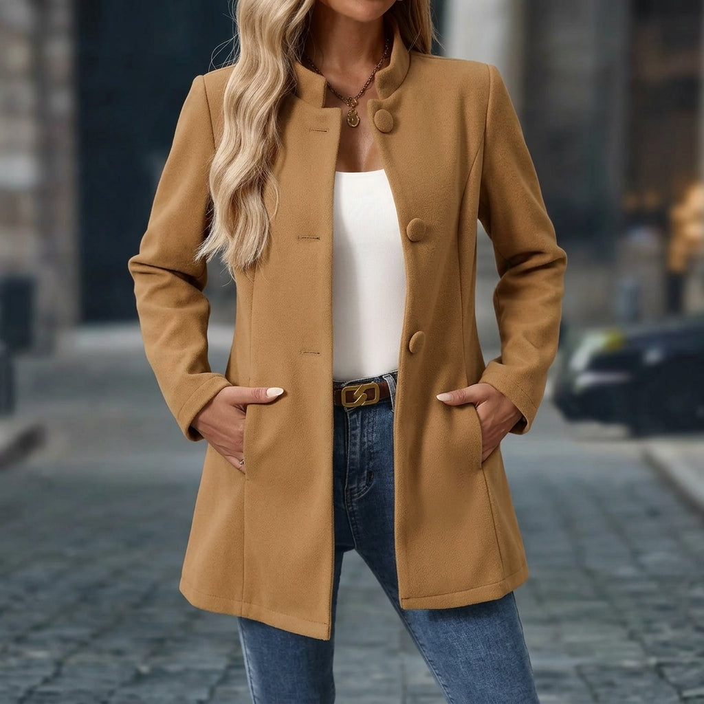 Noor | Women's Stand Collar Button-Front Coat