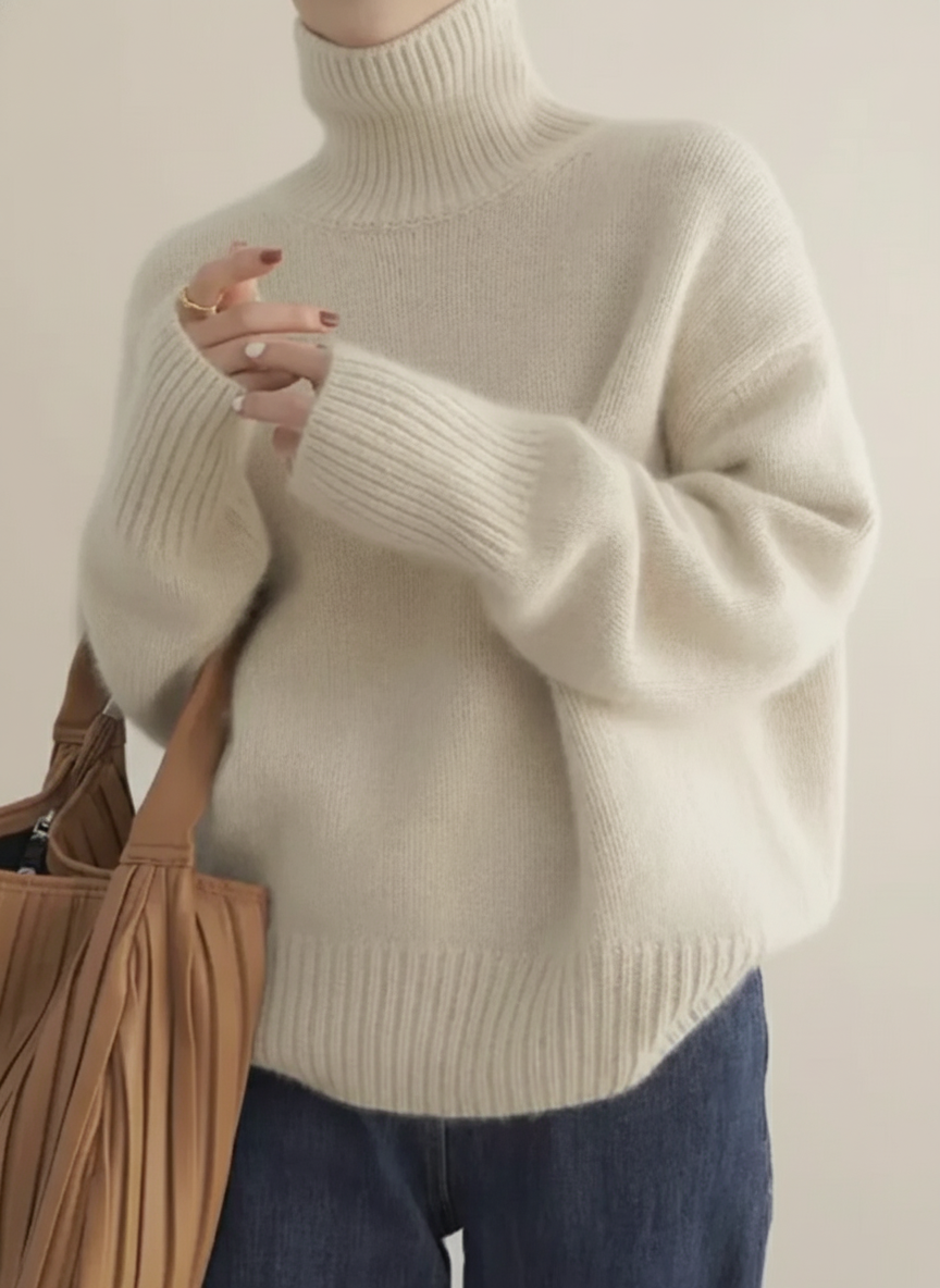 Odette | Ribbed Trim Turtleneck Sweater