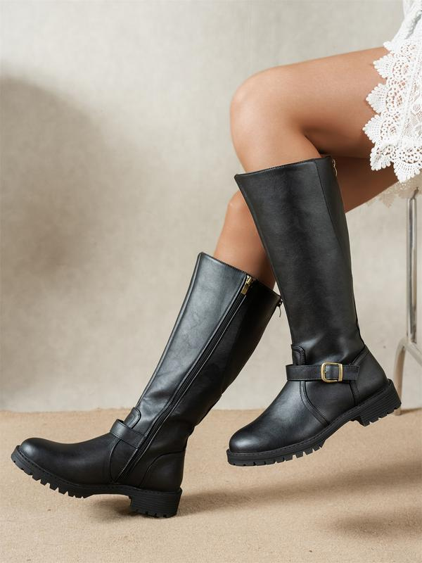 Bridget | Women's Buckle Strap Side Zip Riding Knee-High Boots