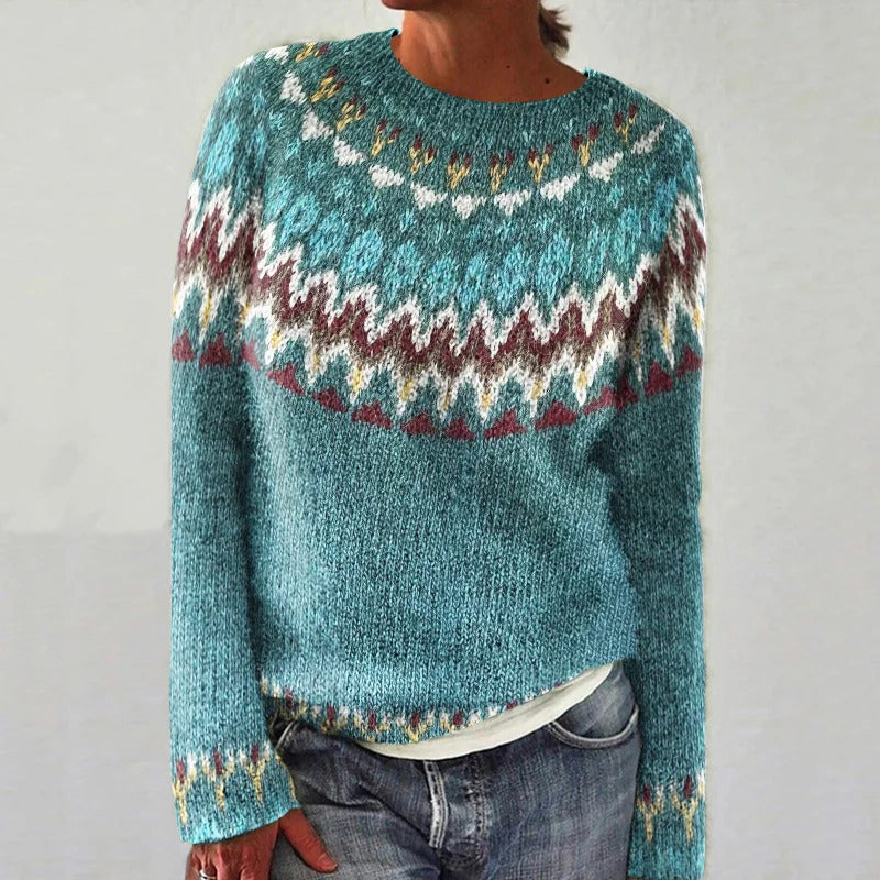 Finley | Women's Boho Wave Print Relaxed Fit Knit Sweater