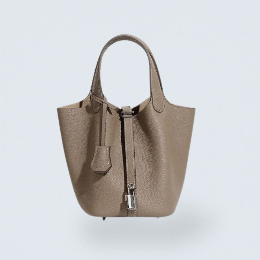 Sac cabas en cuir véritable pour femme avec boucle argentée