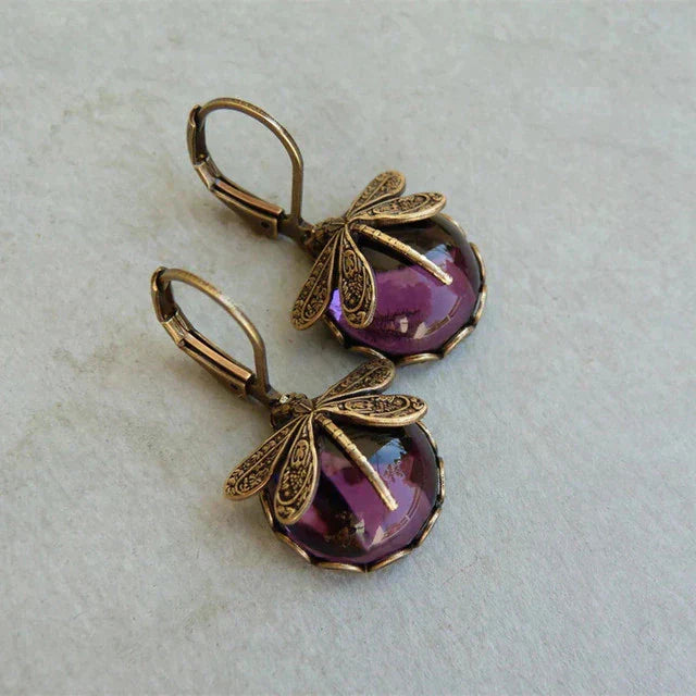TAMARA™ - Boucles d'oreilles libellules sphériques en or antique