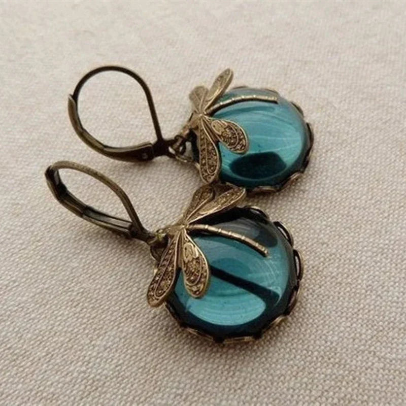 TAMARA™ - Boucles d'oreilles libellules sphériques en or antique