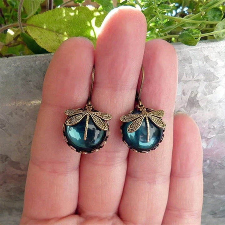 TAMARA™ - Boucles d'oreilles libellules sphériques en or antique