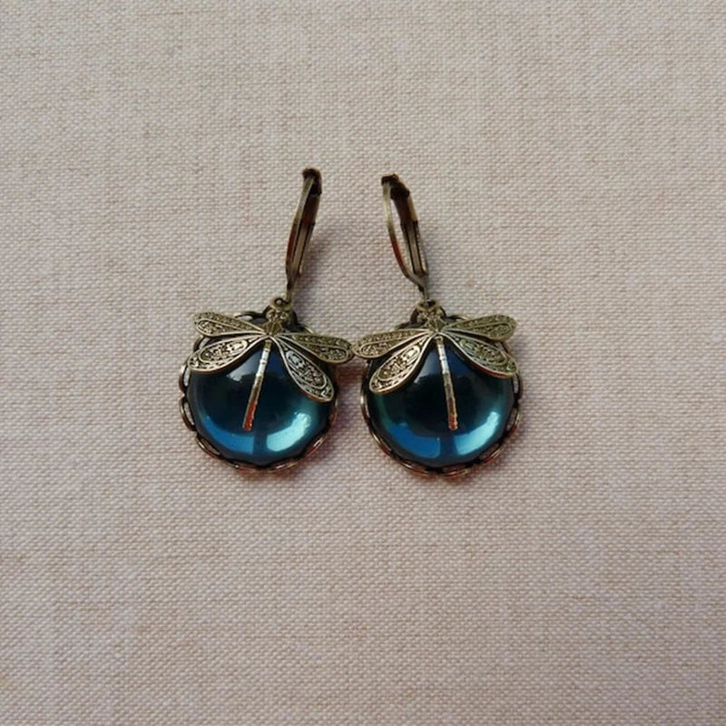 TAMARA™ - Boucles d'oreilles libellules sphériques en or antique