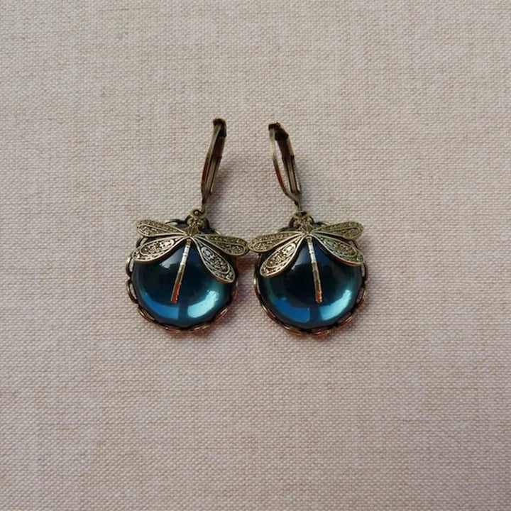 TAMARA™ - Boucles d'oreilles libellules sphériques en or antique