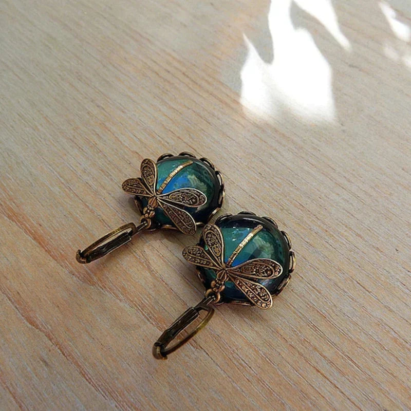 TAMARA™ - Boucles d'oreilles libellules sphériques en or antique