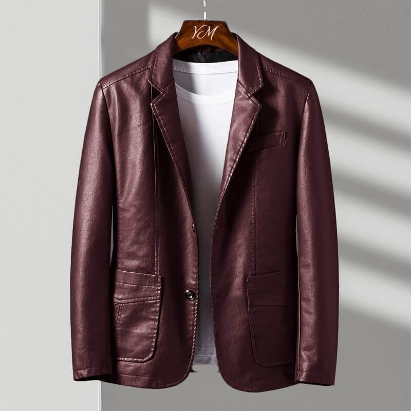 Oliver | Mens Faux Leather Blazer Slim Fit Suit Jacket