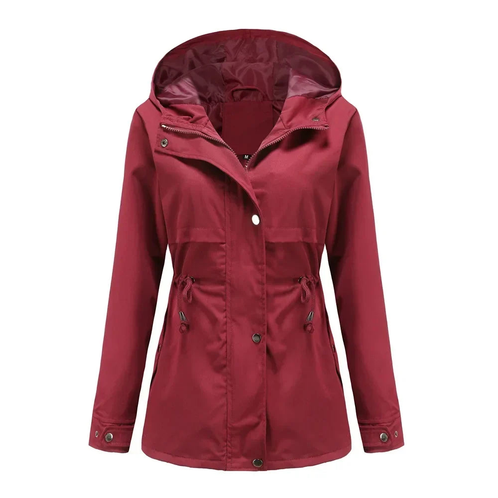 Effortless Anorak Rain Jacket for Women with Hooded Long Sleeve Drawstring Waist Casual Style