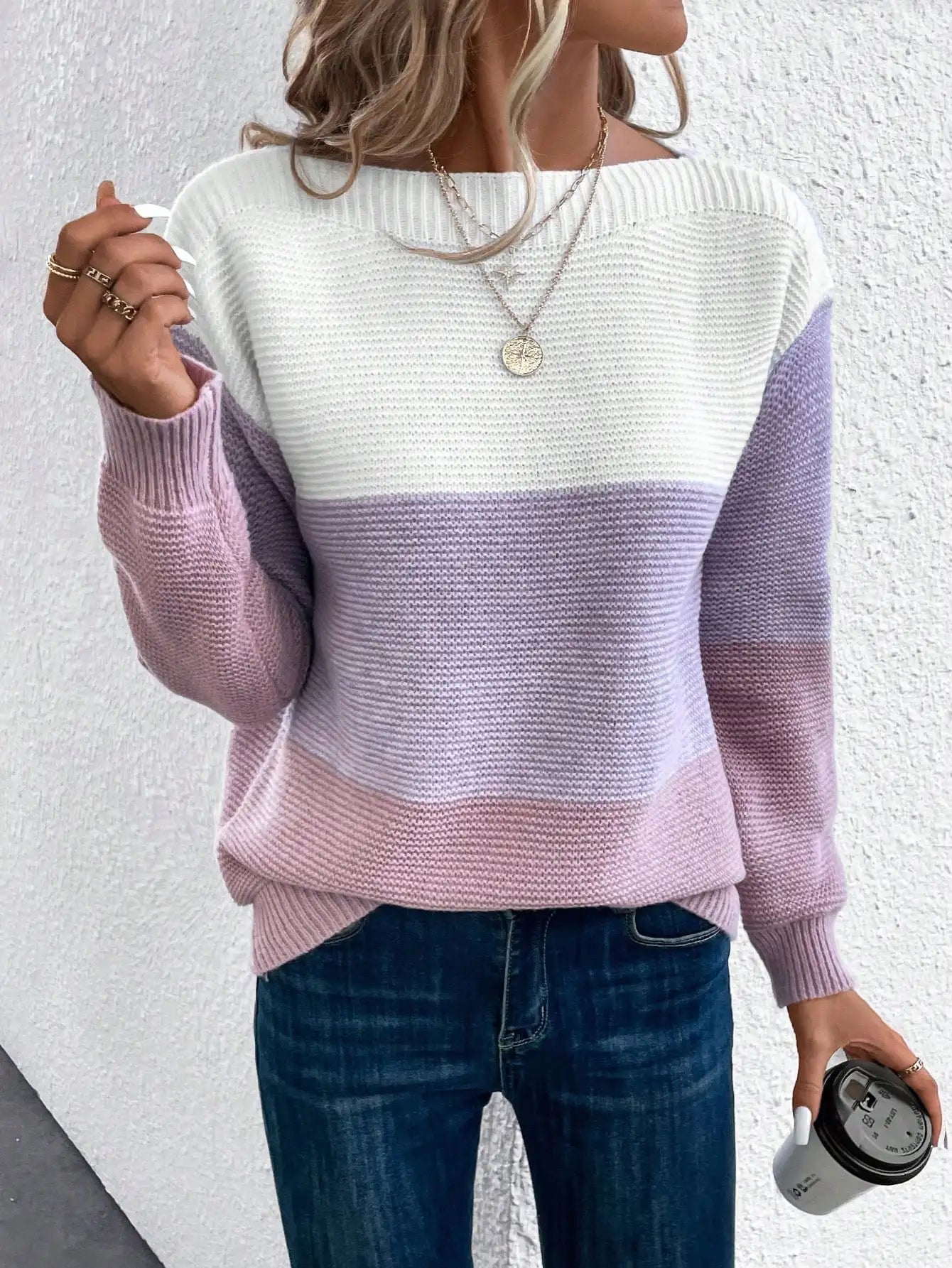 Grace | Women's Ombre Crew Neck Relaxed Fit Knit Sweater