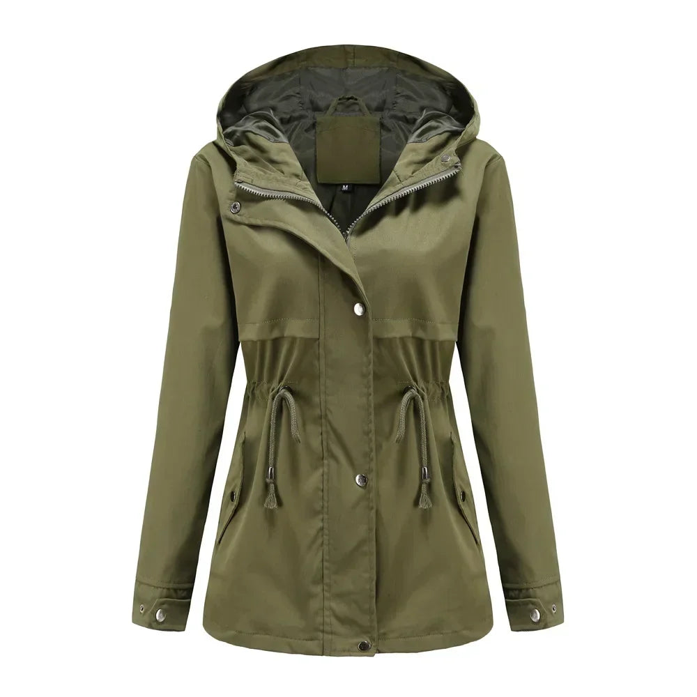 Effortless Anorak Rain Jacket for Women with Hooded Long Sleeve Drawstring Waist Casual Style
