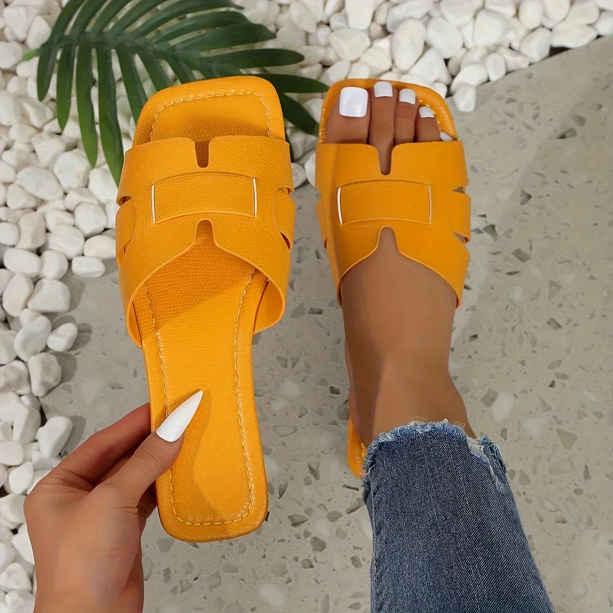 Valencia | Women's Cut-Out Textured Vegan Leather Comfortable Slides
