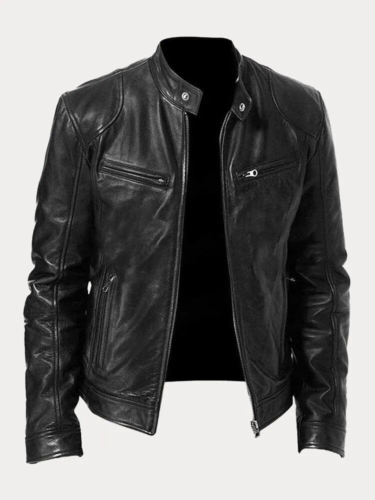 William | Mens Genuine Leather Jacket Cafe Racer Zip Up