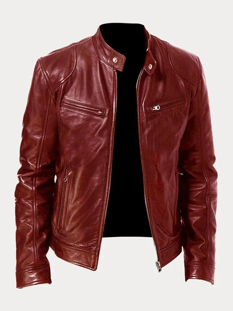 William | Mens Genuine Leather Jacket Cafe Racer Zip Up