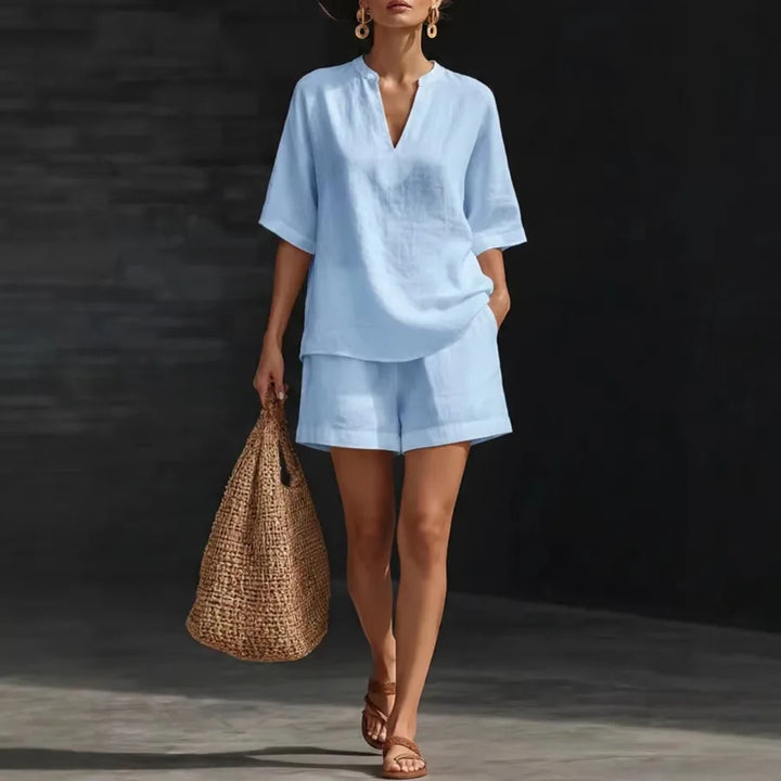 Liorna | Blouse à manches longues avec cordon et shorts à volants