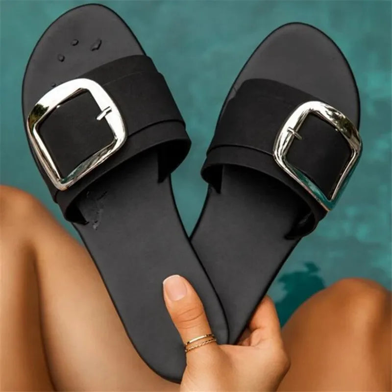 Soleil | Women's Oversized Buckle Open-Toe Comfortable Slides