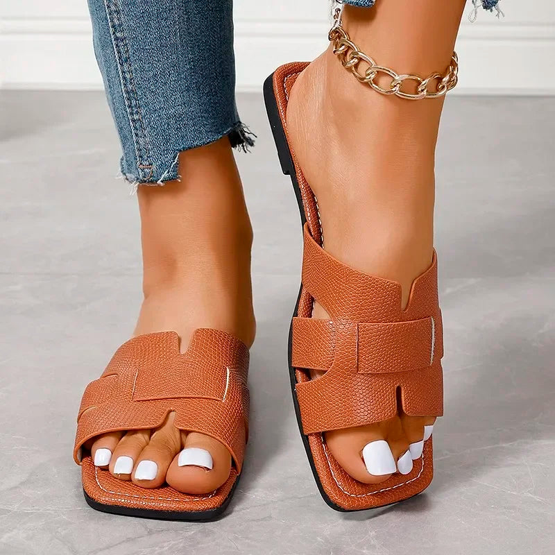 Valencia | Women's Cut-Out Textured Vegan Leather Comfortable Slides