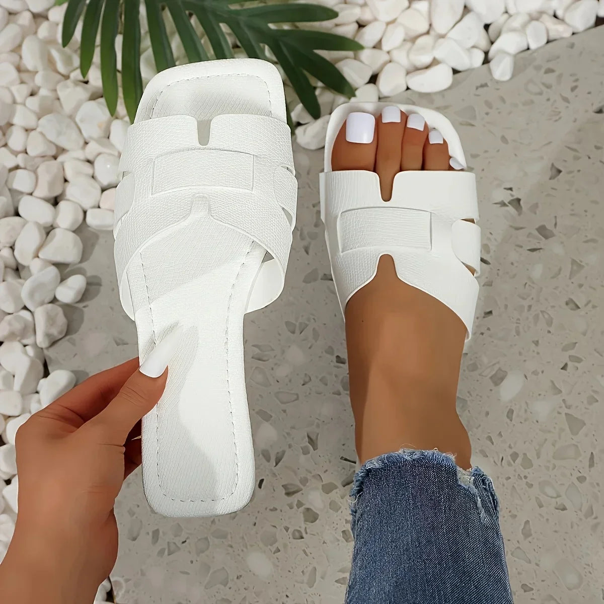 Valencia | Women's Cut-Out Textured Vegan Leather Comfortable Slides