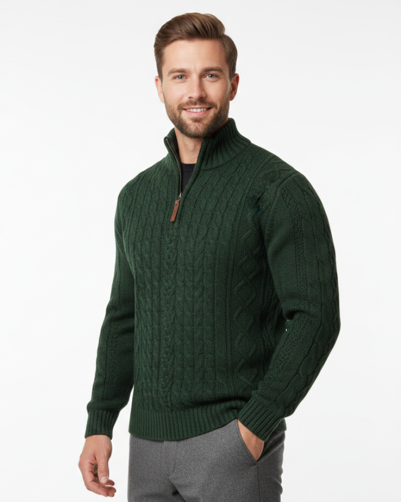 Vhong | Men's Cable Knit Half-Zip Sweater